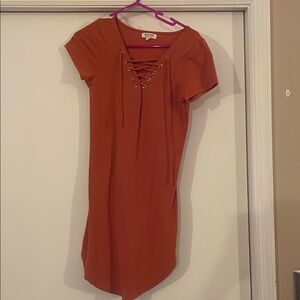 Heart Hips Rust Lace-Up Mini Dress
